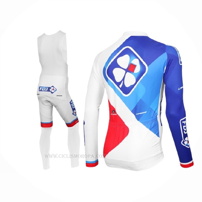 2016 Ropa Ciclismo FDJ Blanco Azul Mangas Largas y Culotte Lunga